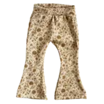 Naturel flared broek voor kinderen met bruine bloemen van Twensies