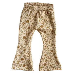 Naturel flared broek voor kinderen met bruine bloemen van Twensies