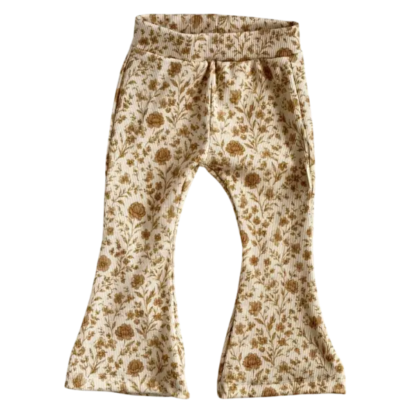 Naturel flared broek voor kinderen met bruine bloemen van Twensies