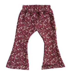 Flared broek voor kinderen in bordeaux met kleine bloemen van Twensies