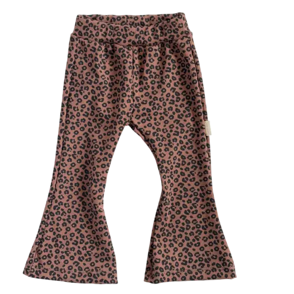 Flared broek voor kinderen met bruine panterprint van Twensies