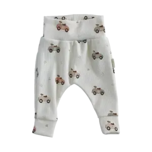 Babybroekje met autootjesprint in naturel ribstof van Twensies
