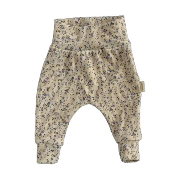 Naturel babybroekje met blauwe bloemetjes in ribstof van Twensies