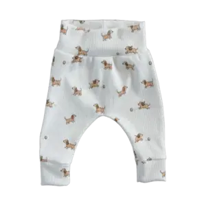 Naturel babybroekje met hondjesprint in ribstof van Twensies