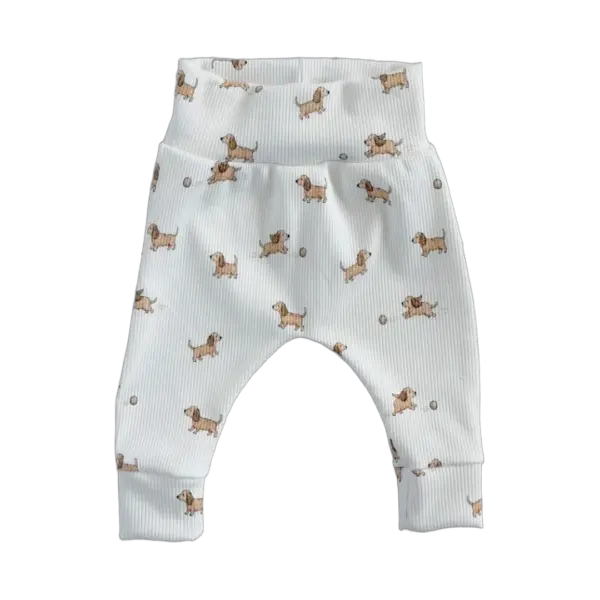 Naturel babybroekje met hondjesprint in ribstof van Twensies