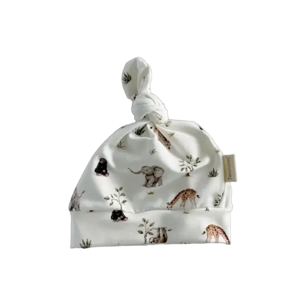 Babymutsje met safari dierenprint in naturel van Twensies