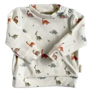 Naturel babyshirt met dinosaurusprint in ribstof maat 56 van Twensies